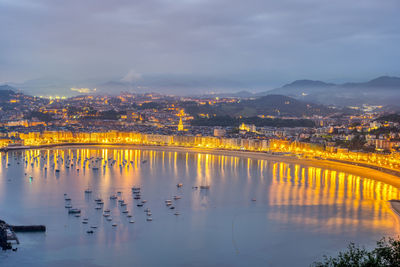 The famous la concha beach in san sebastian before sunrise