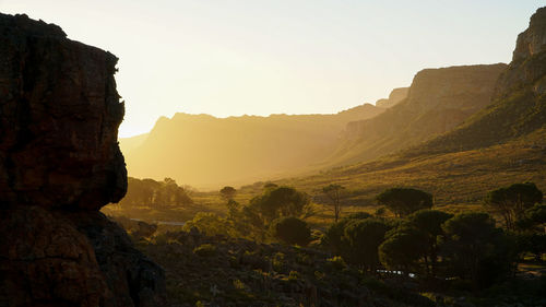 Scenic view of mountains against clear sky