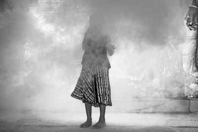 Rear view of woman standing at music concert