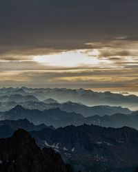 Scenic view of mountains against sky during sunset