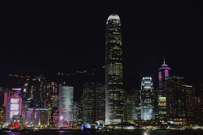 Illuminated buildings in city at night