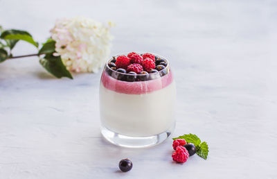 Italian dessert panna cotta with berry sauce