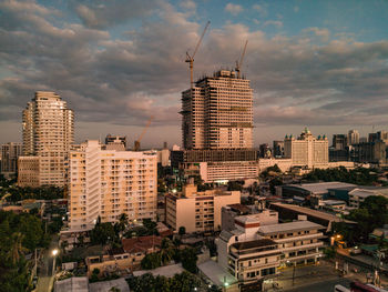 High angle view of buildings in city