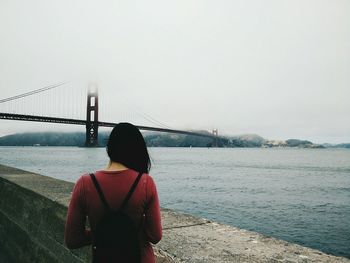 Rear view of man looking at river