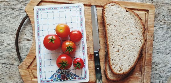 High angle view of breakfast on table