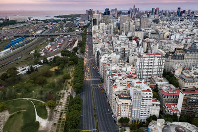 High angle view of street amidst buildings in city