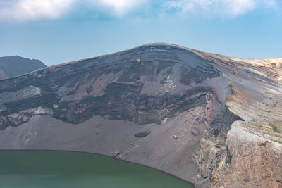 Scenic view of volcanic mountain against sky