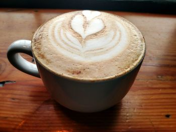 Close-up of coffee cup on table