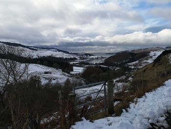 Scenic view of snowcapped mountains against sky