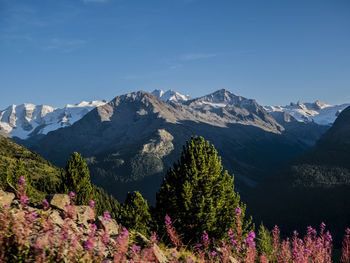 Scenic view of mountains against clear sky