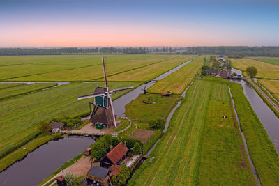 High angle view of agricultural field against sky