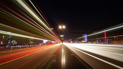 Light trails on road at night