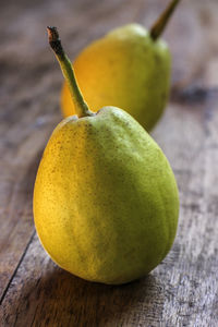 Close-up of pears on table