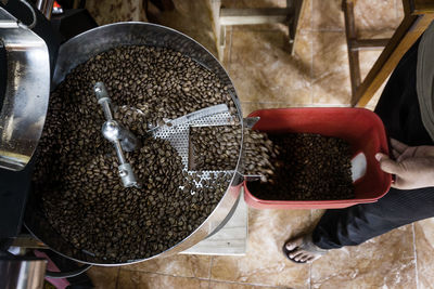 High angle view of person preparing food