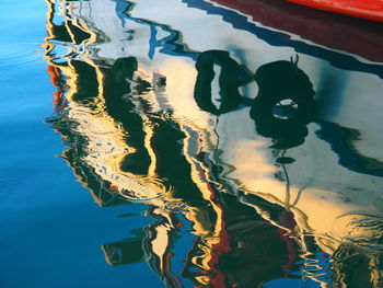 Reflection of boat on lake