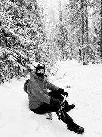 High angle view of person on snow covered land