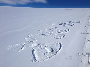 Aerial view of snow covered land