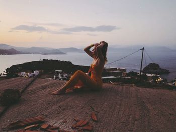 Scenic view of sea against sky during sunset