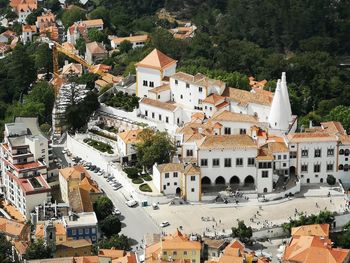 High angle view of buildings in town