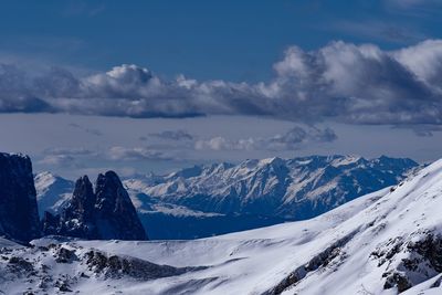 Scenic view of snowcapped mountains against sky