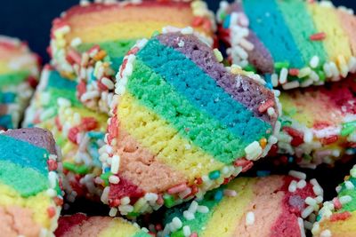 Close-up of colorful heart shape cookies