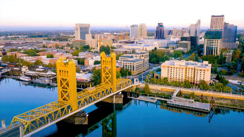 Bridge over river in city,usa