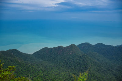 Beautiful stunning scenic panoramic view of langkawi from the top of gunung mat chincang mountain