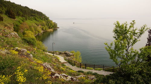 High angle view of lake against sky