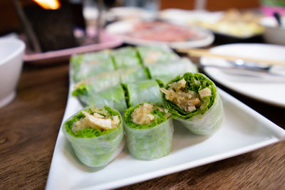 Close-up of served food in plate