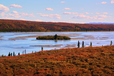 Scenic view of lake against sky