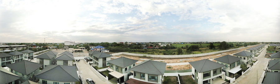 High angle view of townscape against sky