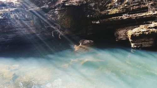 View of water flowing through rocks