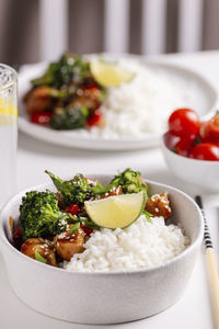 Teriyaki chicken with rice and vegetables