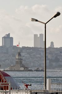 Buildings in city against cloudy sky
