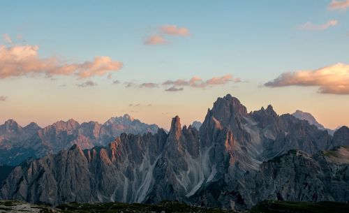 Panoramic view of mountain range against sky during sunset