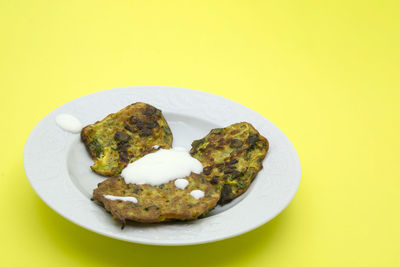 High angle view of breakfast in plate