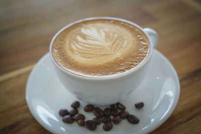 High angle view of coffee on table