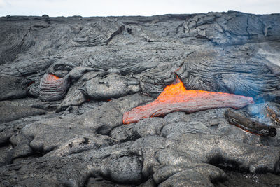 High angle view of smoke stack on rock