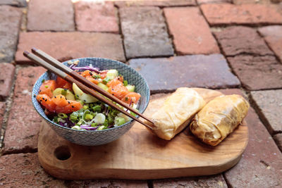 High angle view of food on cutting board