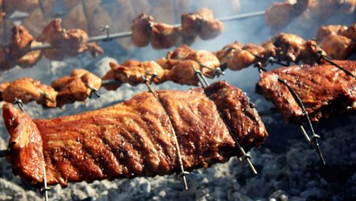 Close-up of meat on barbecue grill