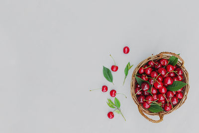 Directly above shot of strawberries on white background