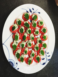 High angle view of salad in plate on table