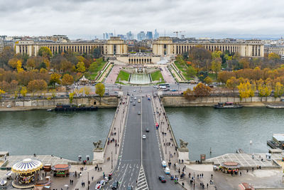 High angle view of buildings in city