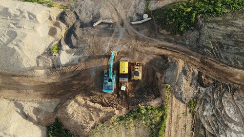 High angle view of construction site by road