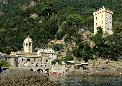 The abbey of san fruttuoso seen from the sea.