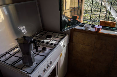 High angle view of people at home