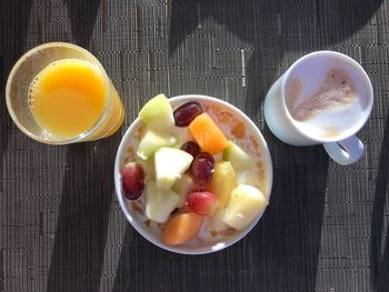 High angle view of breakfast on table