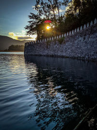 Scenic view of lake against sky during sunset