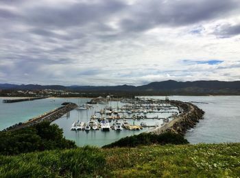 View of boats in harbor