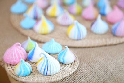 High angle view of multi colored dessert on table